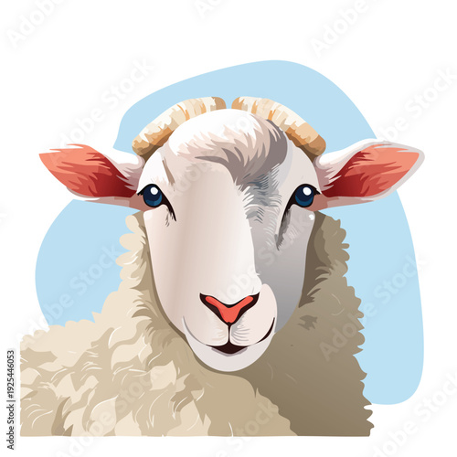 Close up illustration of a white sheep