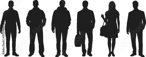 Silhouettes of diverse business people standing together, full length anonymous men and woman isolated on white background studio shot