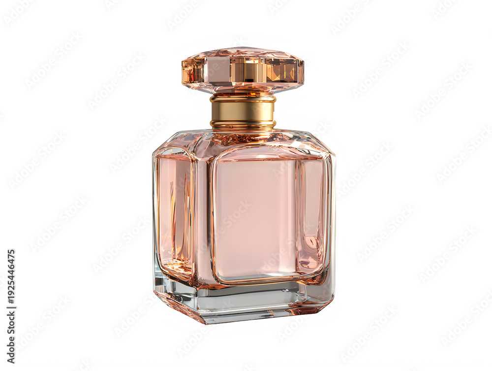 Obraz premium Pink Perfume Bottle with Gold Cap on White Transparent Background