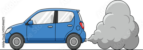 Cartoon Car Emitting Exhaust Smoke Illustration Showing Vehicle Pollution Air Emissions and Environmental Damage Concept for Transportation Ecology and Climate Awareness Designs