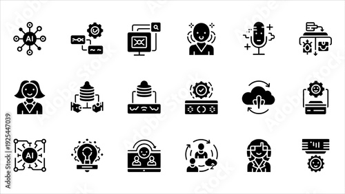 A collection of 16 black icons representing various technology and business concepts on a clean white background, viewed directly from the front, as seen in '4.eps'