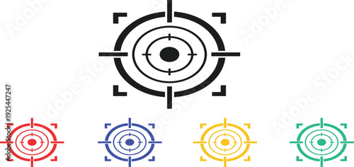 Target Focus Crosshair Icon Set with Aim and Precision Symbols, Goal Achievement Vision and Accuracy Concept Vector Collection for Business and Technology Design