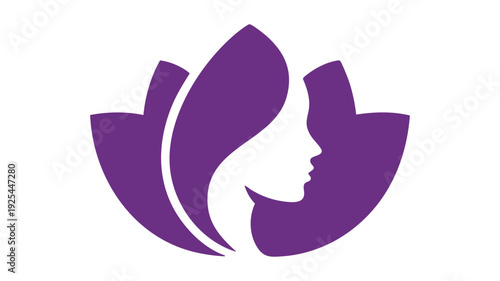 Minimalist purple silhouette woman with floral headband - feminine & empowerment symbol