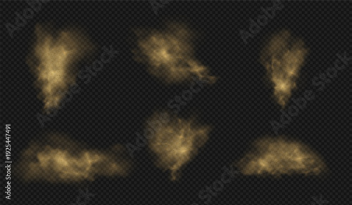 Dust brown powder cloud with flying sand particles, vector realistic sandy-smoke overlay texture transparent background