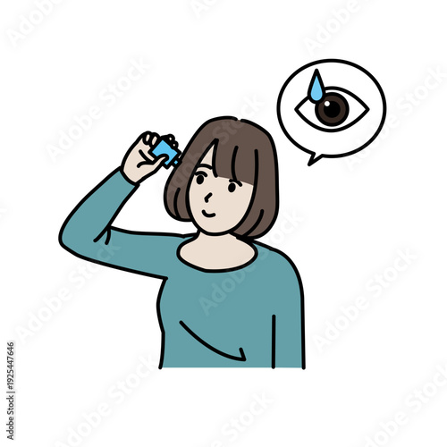点眼液、目薬をさす女性のイラスト