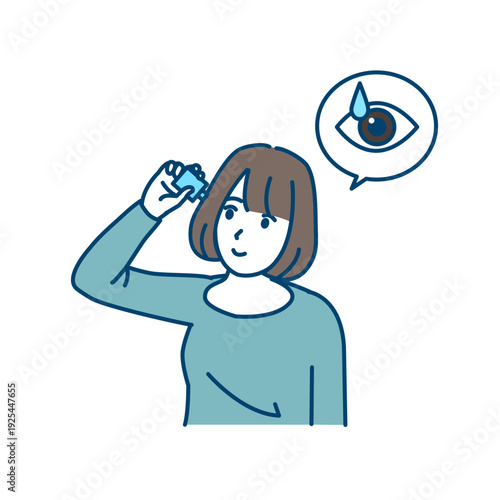 点眼液、目薬をさす女性のイラスト