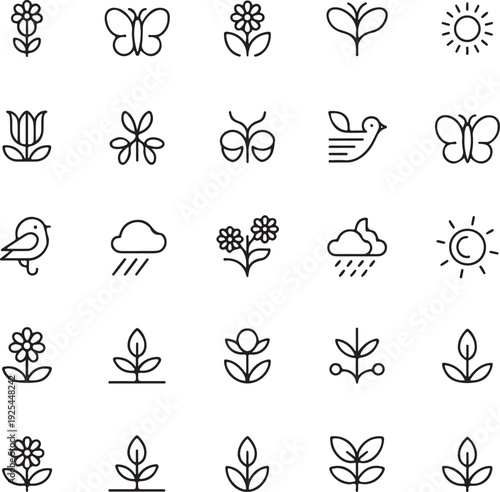 Spring Season Line Icons Collection – Editable Stroke Vector Set