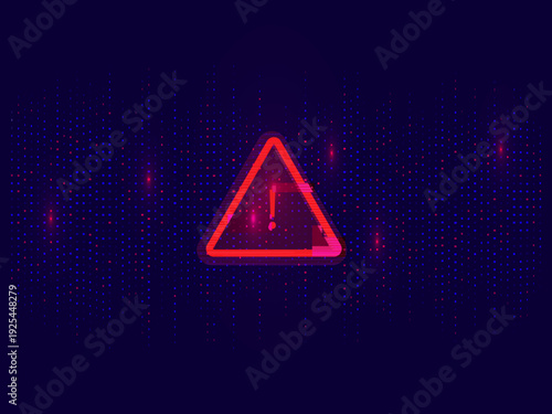 Data breach alert concept with red warning icon, cyber attack on digital information stream with blue and red particles vector.