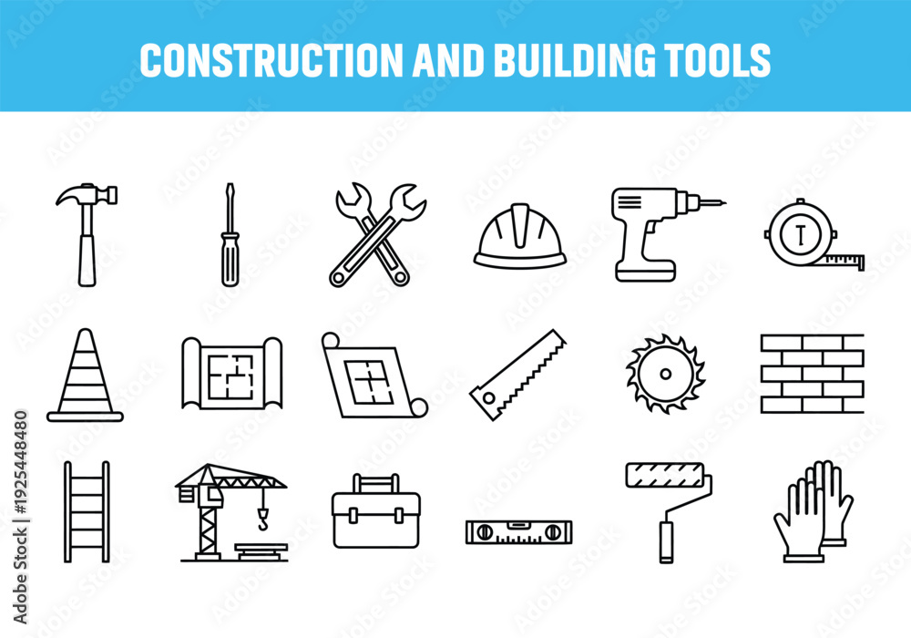 Fototapeta premium Construction and building tools icons set