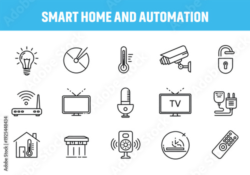 Smart home automation icons and devices