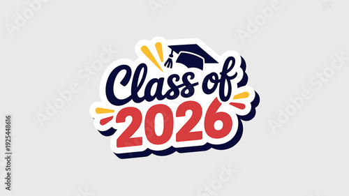 Graduation Class of 2026 sticker with cap and tassel design element
