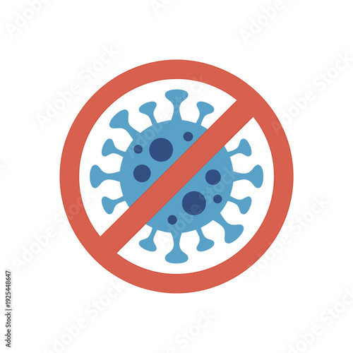 Coronavirus symbol with red prohibition sign on white background
