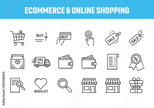 Ecommerce and online shopping icons set for web and mobile