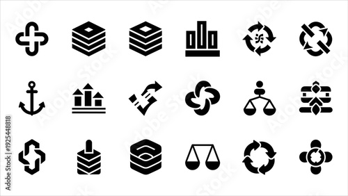 Collection of business icons representing various concepts and ideas in a simple, modern style on a clean background from a straightforward viewpoint 26.eps