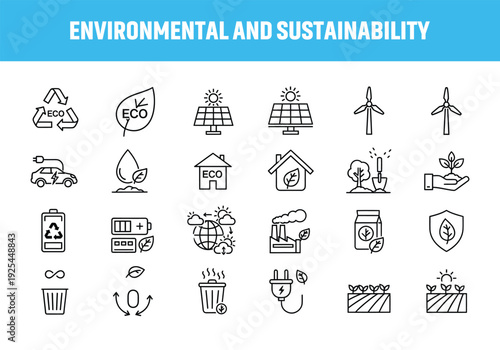 Environmental and sustainability icons collection