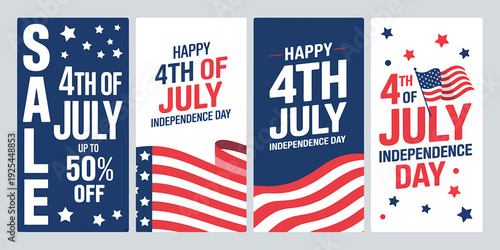 American Independence Day sale banners with patriotic flags and stars