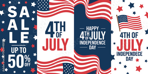 American Independence Day sale banners with flags and stars  Fourth of July celebration