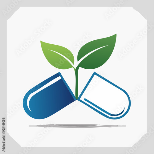 Concept of natural health and organic remedies depicted by a green sprout growing from a medical capsule, symbolizing holistic wellness and botanical science