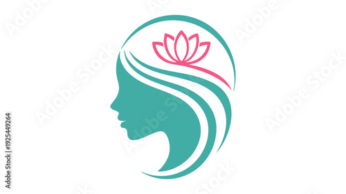 Elegant minimalist woman silhouette with lotus flower hair accessory