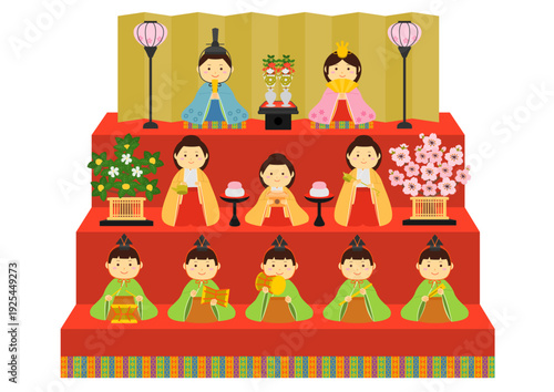 雛祭りの十人飾りのイラスト