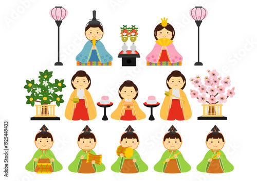 雛祭りの十人飾りのイラスト