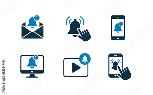Notification icons for email phone computer alert system symbols