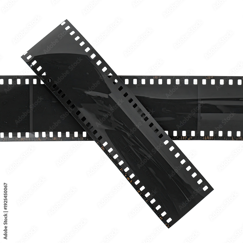 Fototapeta premium Two Strips of Black 35mm Film Crossing on a White Background.