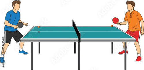 Table Tennis Match Concept with Two Players Competing in Ping Pong Game Vector Illustration
