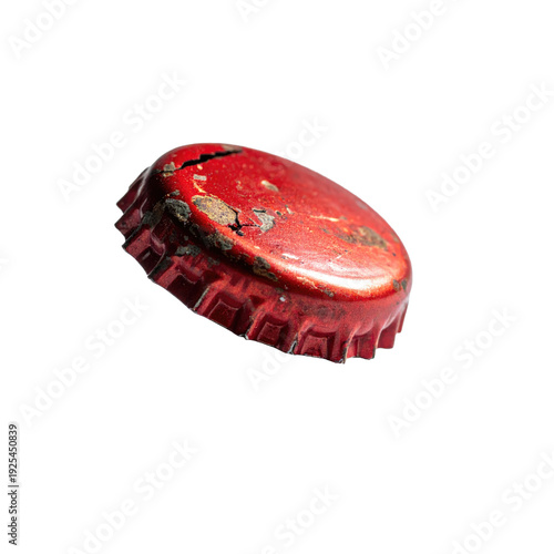 Single Red Bottle Cap with Shadow on White Background.
