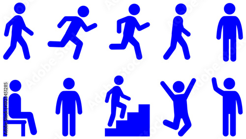 すいすいと様々なアクションをとるピクトグラムのセットです。フラットなデザインは、動画の解説シーンやビジネス資料の図解に最適です。日々の活動や前進する動きを通じて、見る人に未来への成長と活力を感じさせます。