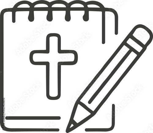 Church notes icon of a notepad with a cross and pencil for sermon study and Christian journaling