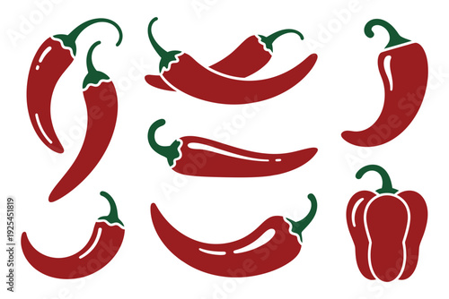 A vibrant collection of red chili peppers and one sweet pepper