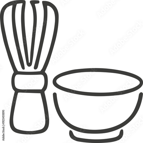 Simple line art illustration of a shaving brush and a bowl for traditional wet shaving