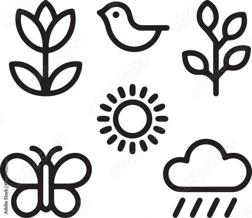Spring Season Line Icons Collection – Editable Stroke Vector Set