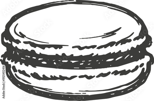 Hand-drawn vintage macaron sketch isolated on white background for bakery branding and menus