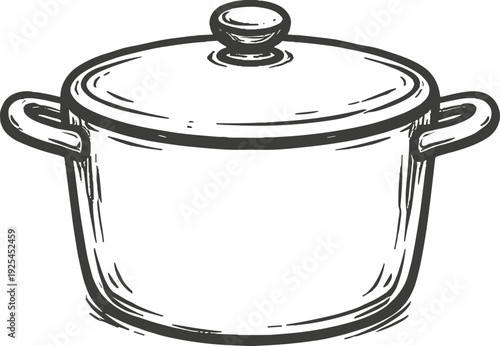 Simple line drawing of a cooking pot with lid, perfect for kitchen and food illustrations