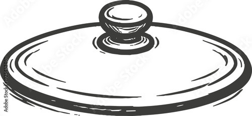 Simple line drawing of a round glass pot lid with a knob on top