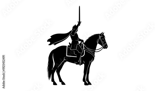 Warrior on horseback silhouette vector medieval horse rider illustration