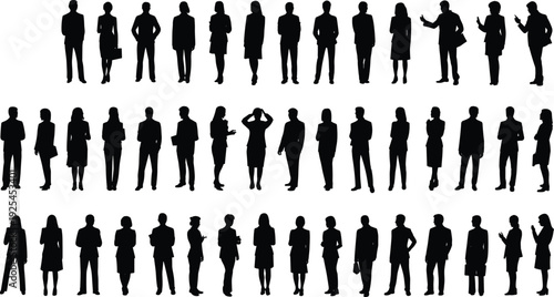 PrintBusiness silhouettes, professional people, diverse poses, office workers, corporate attire, teamwork, communication, leadership, collaboration, productivity