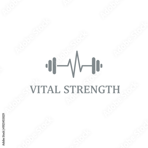 Barbell and Heartbeat Pulse Gym Fitness Logo