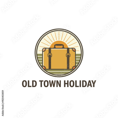 Vintage Suitcase and Sunset Badge Logo for Travel and Tourism