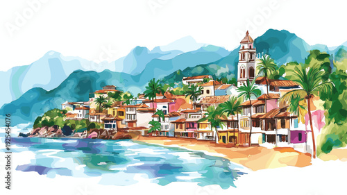 Puerto Vallarta. Puerto Vallarta hand drawn watercolor illustration