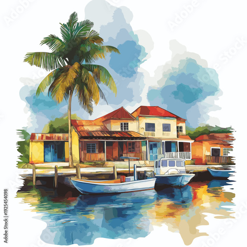 Port Royal. Port Royal hand drawn watercolor illustration