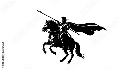Mounted warrior silhouette vector horse rider cavalry hero illustration