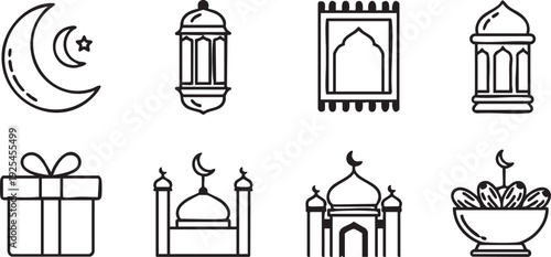 Diverse symbols representing islamic culture and traditions