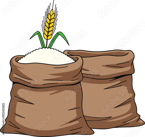 Sacks of Flour and Wheat Grain Agricultural Food Supply Vector Illustration