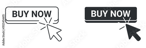 Buy now button icon set, click here symbol, online shopping call to action sign, ecommerce vector illustration