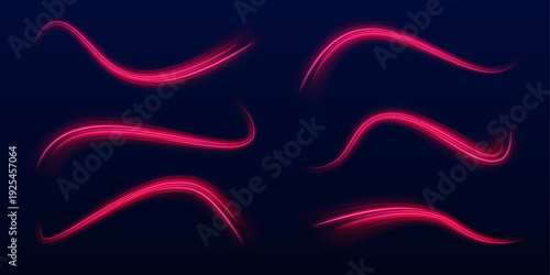 Red swirls twist like magical fire across the dark background. Neon trails emit sparkling highlights. Dynamic curves create a sense of motion.