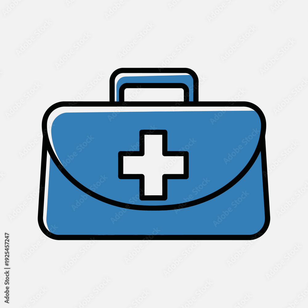 Fototapeta premium Blue First Aid Kit Icon with White Cross - Medical Emergency Symbol