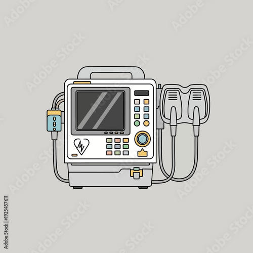 Automated External Defibrillator (AED) medical device, illustration, emergency, health